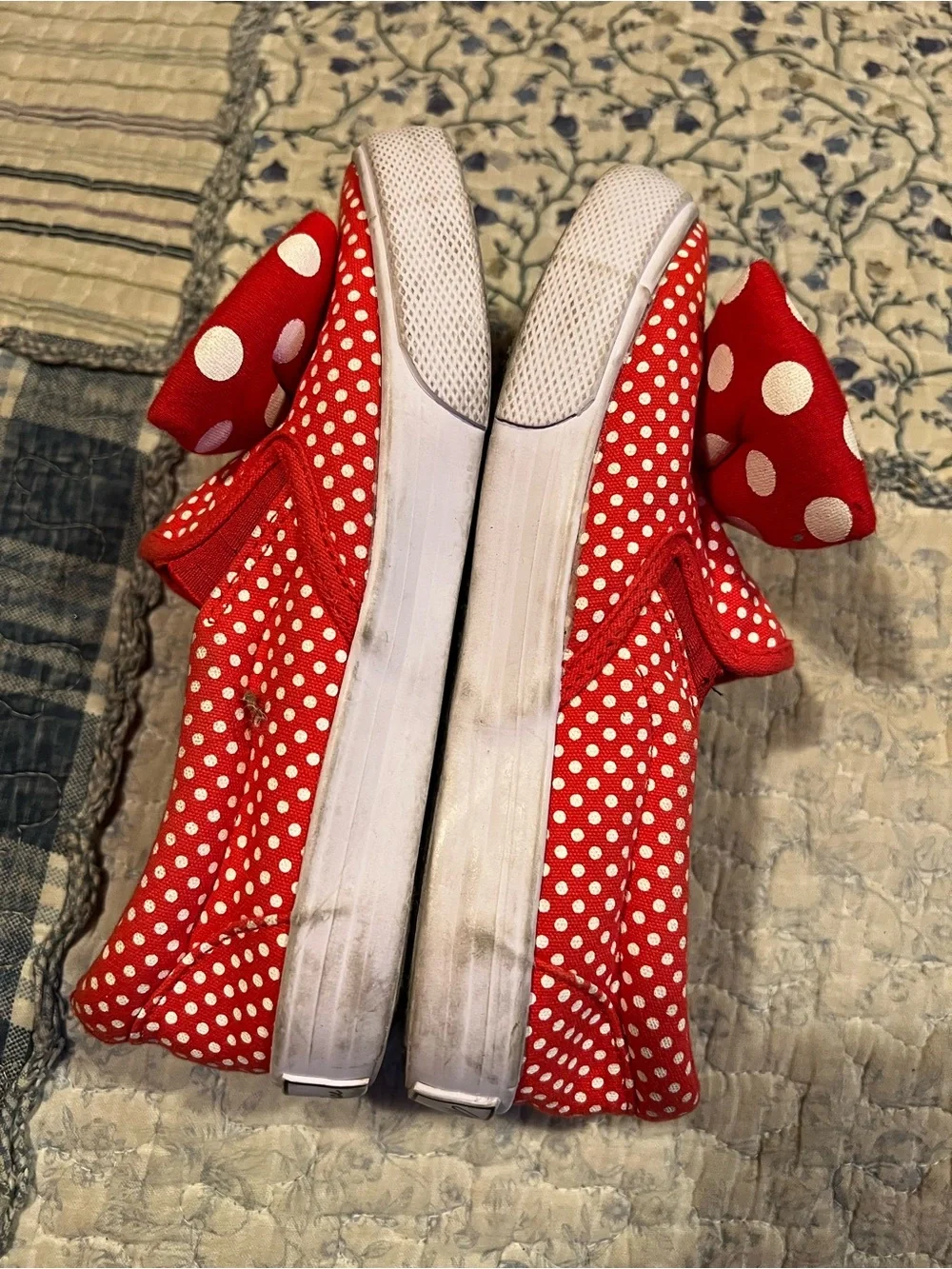 Red Polka Dot Girls Slip-On Sneakers with Bow